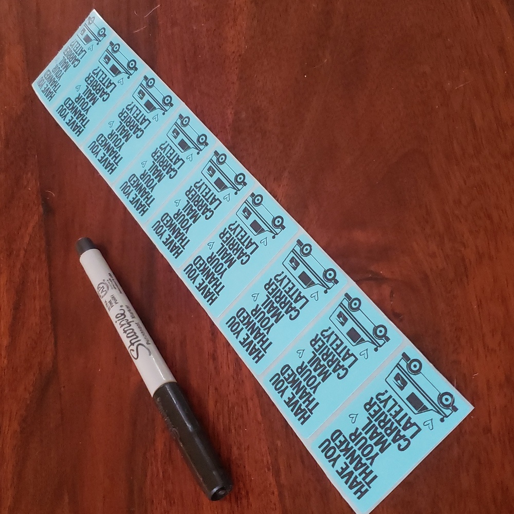 3/$15 STICKERS THANK YOUR MAIL CARRIER Blue Set of 60 - Picture 3 of 3